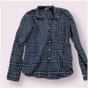 ⭐️ Indigo Flannel Boho Striped Hipster Hippie Art Deco Rock Gingham Farm Blouse